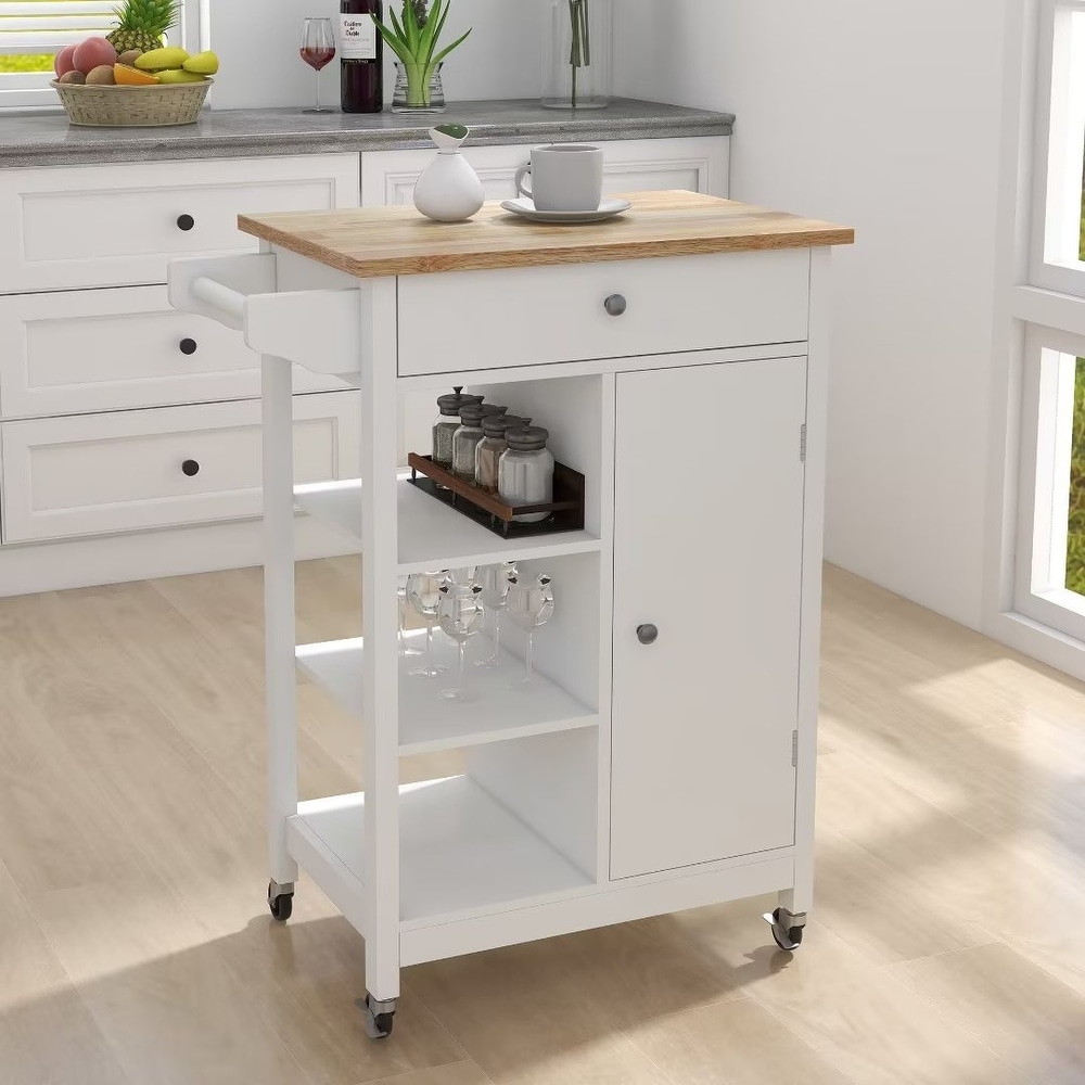 Jarenie Kitchen Storage Island,Rolling Kitchen Island on Wheels with Wood  Top, Portable Kitchen Island Cart with Towel Rack,Spice Rack and