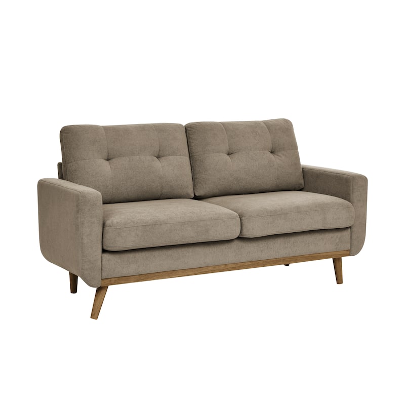 67.7" Mid-Century Tufted Loveseat with Wood Legs - 29.5" D x 67.7" W x 34.6" H - khaki