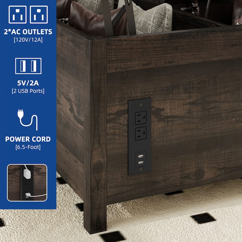 Moasis Farmhouse Lift Top Coffee Table with Hidden Storage and Shelves for Living Room