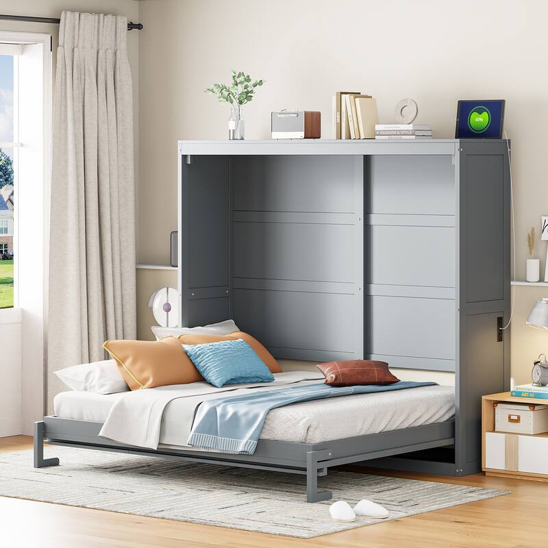 Multi-Function Full Size Murphy Bed - Space-Saving Wall Bed with Wooden Slats Support
