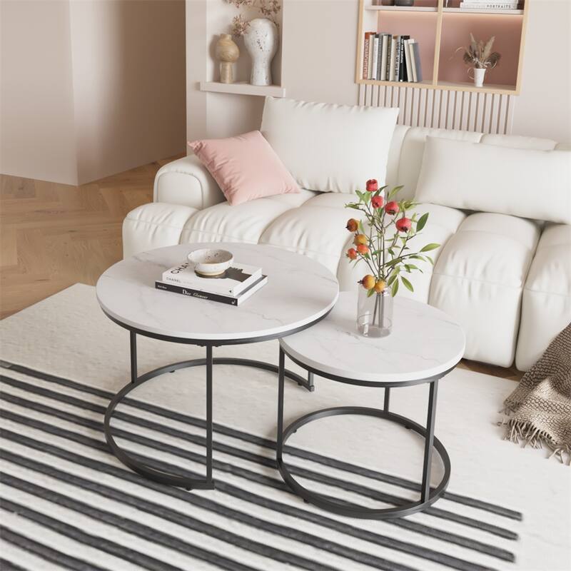 Round Nesting Coffee Table with Sturdy Metal Frame (Set of 2)