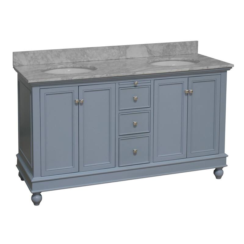 KitchenBathCollection Bella 60" Double Bathroom Vanity with Carrara Marble Top
