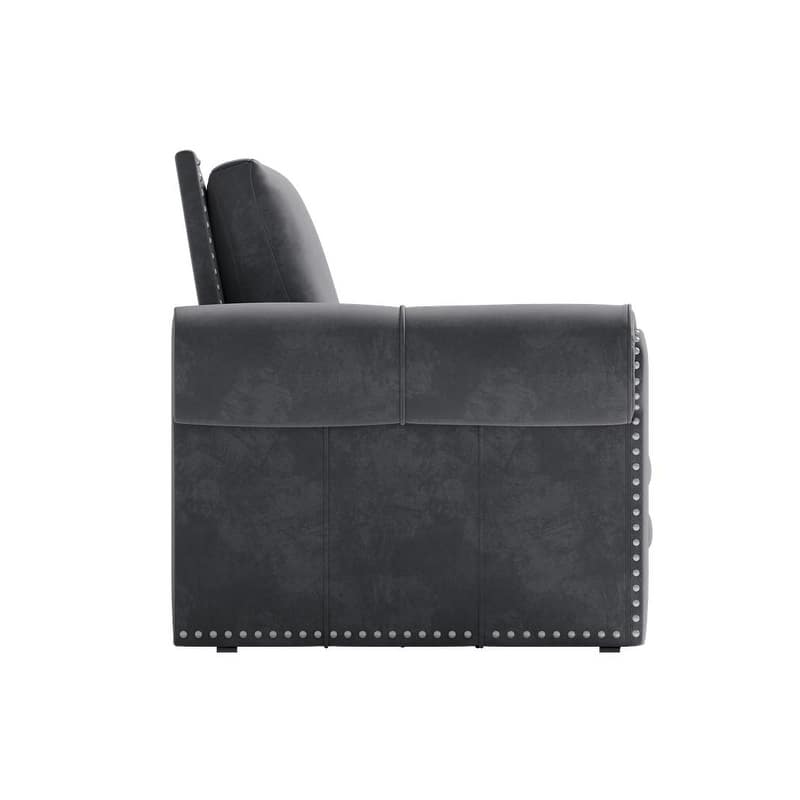 3-in-1 King Pull Out Sofa Bed Chesterfield Sofa, Velvet/Faux Leather Convertible Sleeper Sofa with Nailhead Trim & Rolled Arm