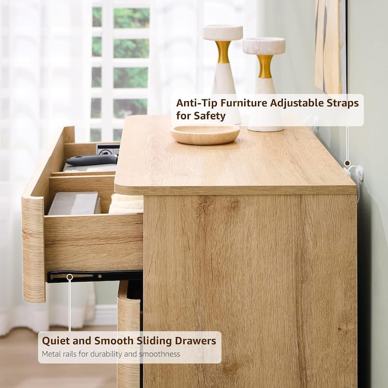 Modern 6 Drawer Dresser for Bedroom, Handle-less Wooden Dressers