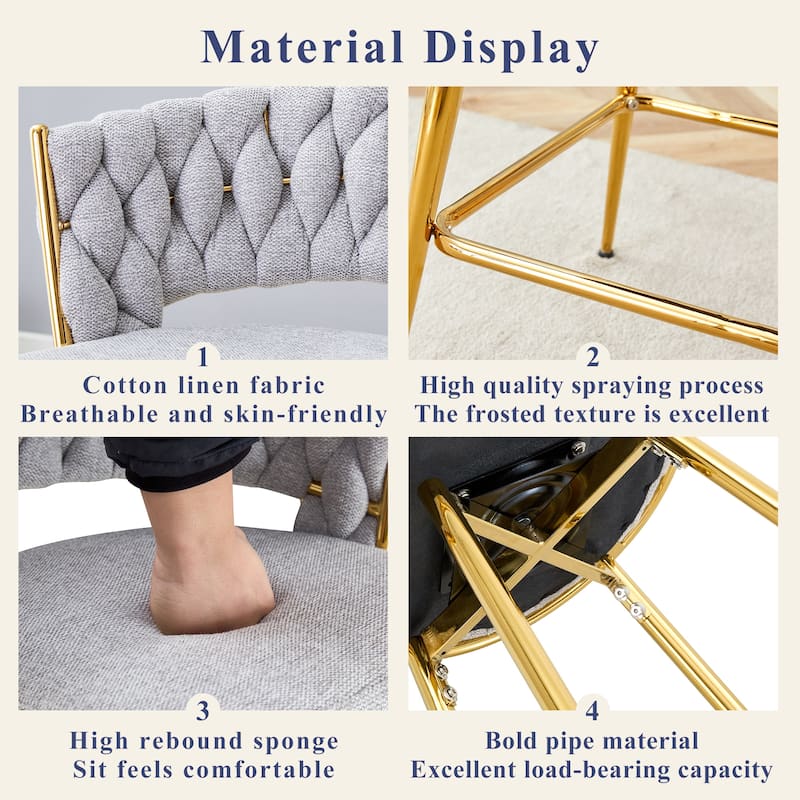 Two-Piece Rotating Swivel Chair, Cotton And Linen Soft Seat, Golden Metal Legs, Rust-Proof And Wear-Resistant