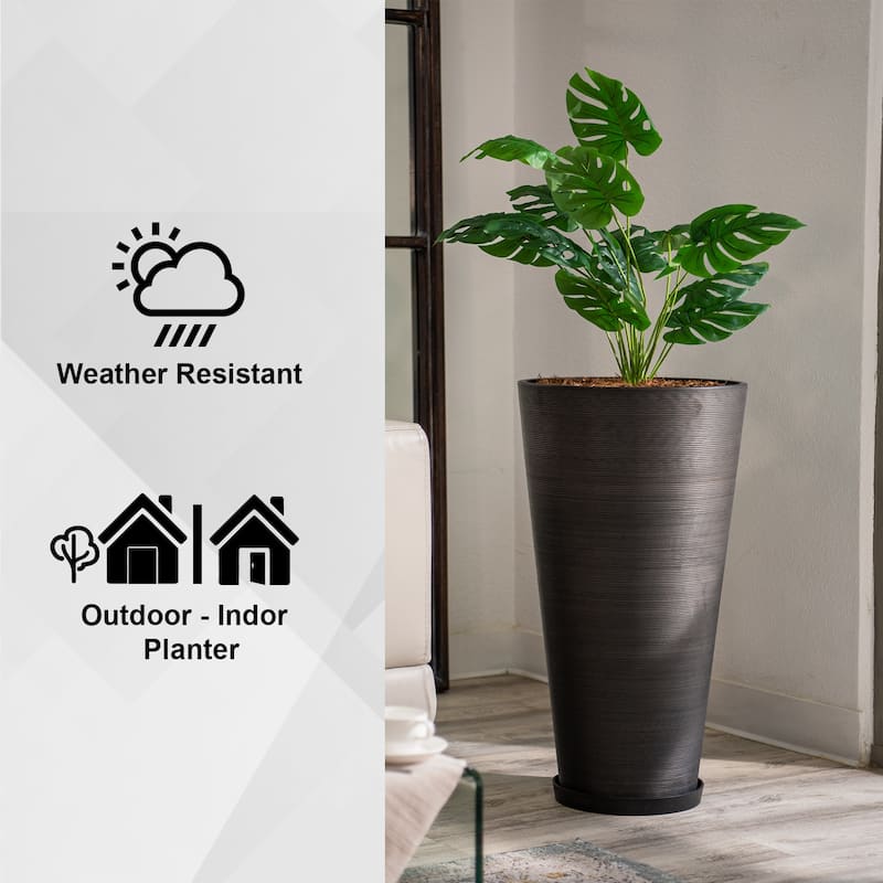 XBrand Modern 28-Inch Tall Round Planter, Modern Tapered Planter Perfect for Indoor & Outdoor Planter, Patio Décor