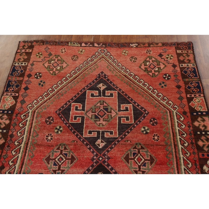 Tribal / Geometric Shiraz Persian Vintage Rug Handmade Wool Carpet - 4'1"x 8'4"