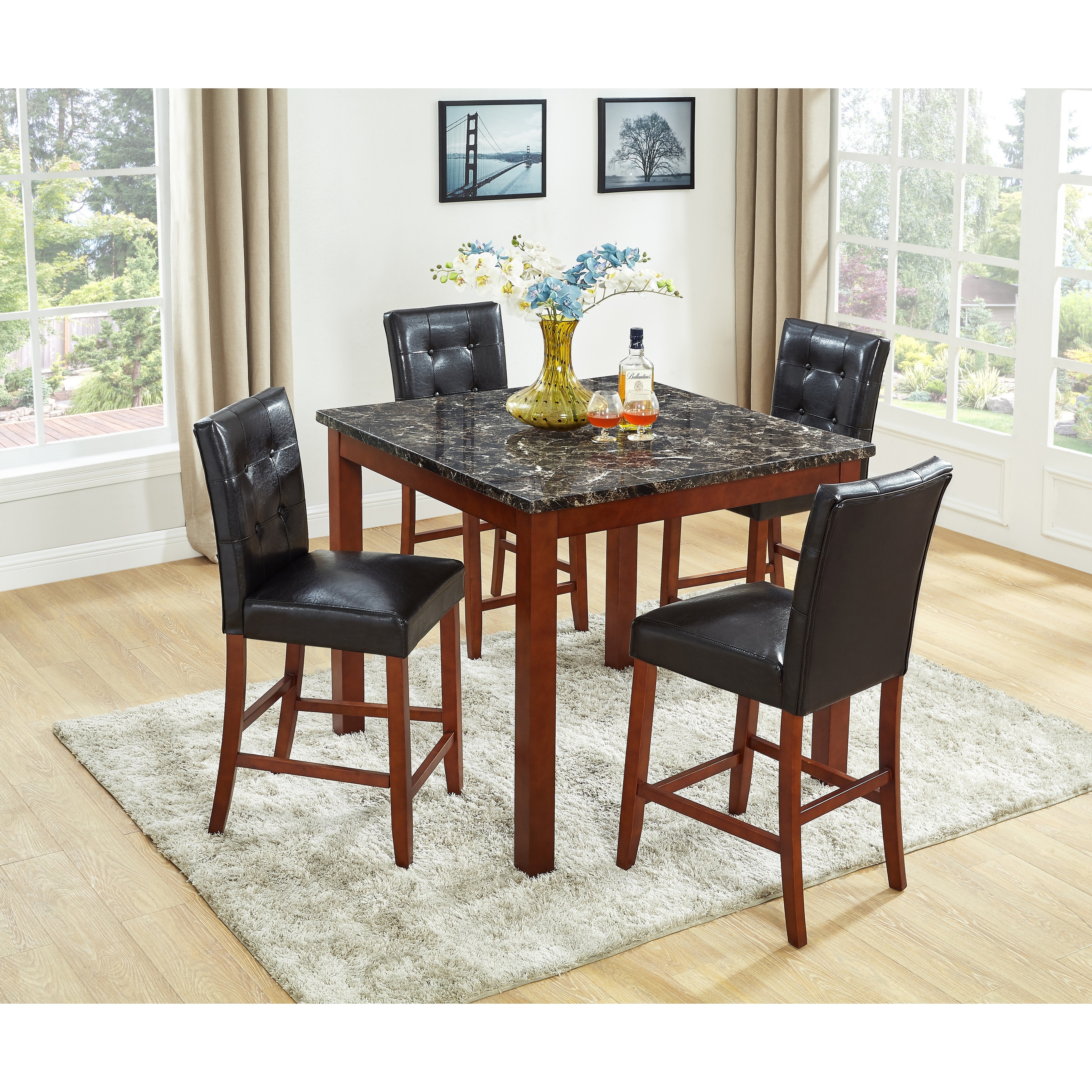 Faux marble dining table counter height sales