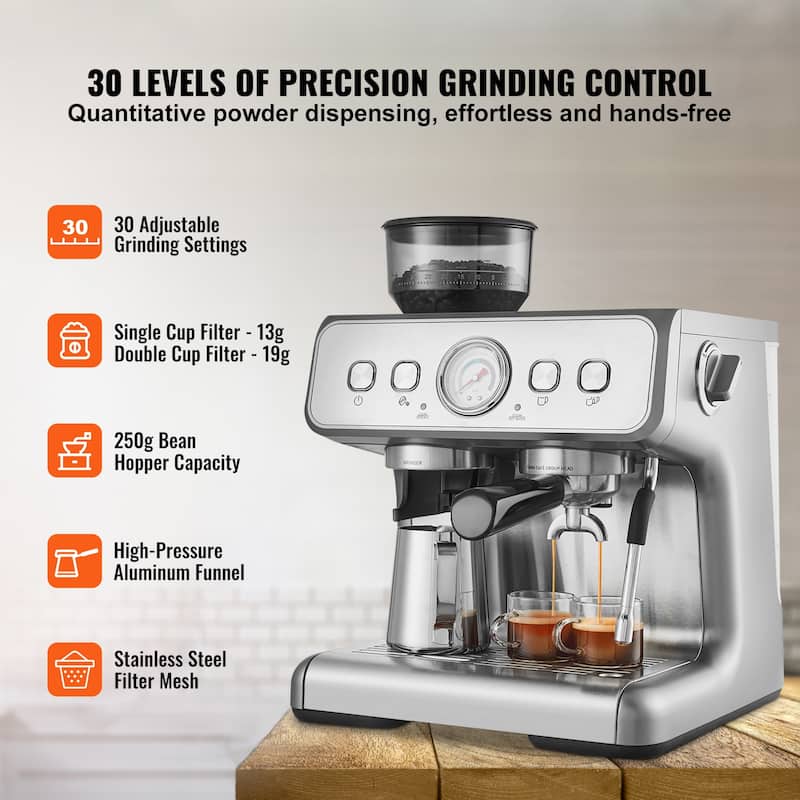 Espresso Machine with Grinder for Cappuccino, Latte, Machiato, PID Control System - 2.96qt