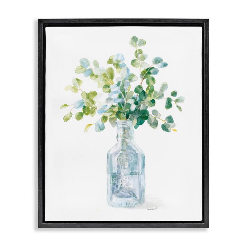 Stupell Flower Jar Still Life Green Blue Painting Floater Frame - 25 x 31 - Black