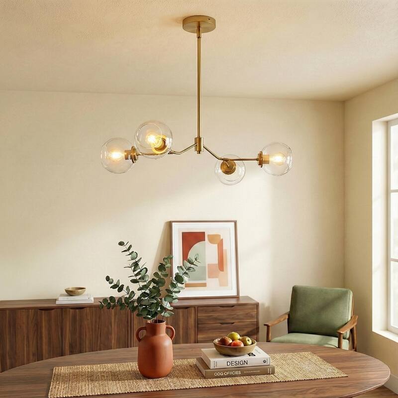 Sunco Modern Farmhouse Gold Brass Chandelier with Clear Glass Shades - Clear Glass - Clear Glass