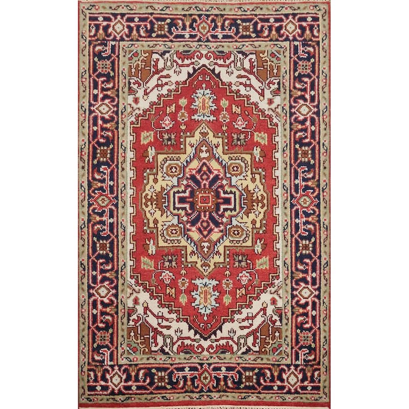 Hand Knotted Oriental 100% Wool Carpet Traditional Medallion Oranges & Rust Heriz (serapi) Area Rug - 5' 11'' X 4' 0''