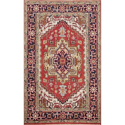 Hand Knotted Oriental 100% Wool Carpet Traditional Medallion Oranges & Rust Heriz (serapi) Area Rug - 5' 11'' X 4' 0''