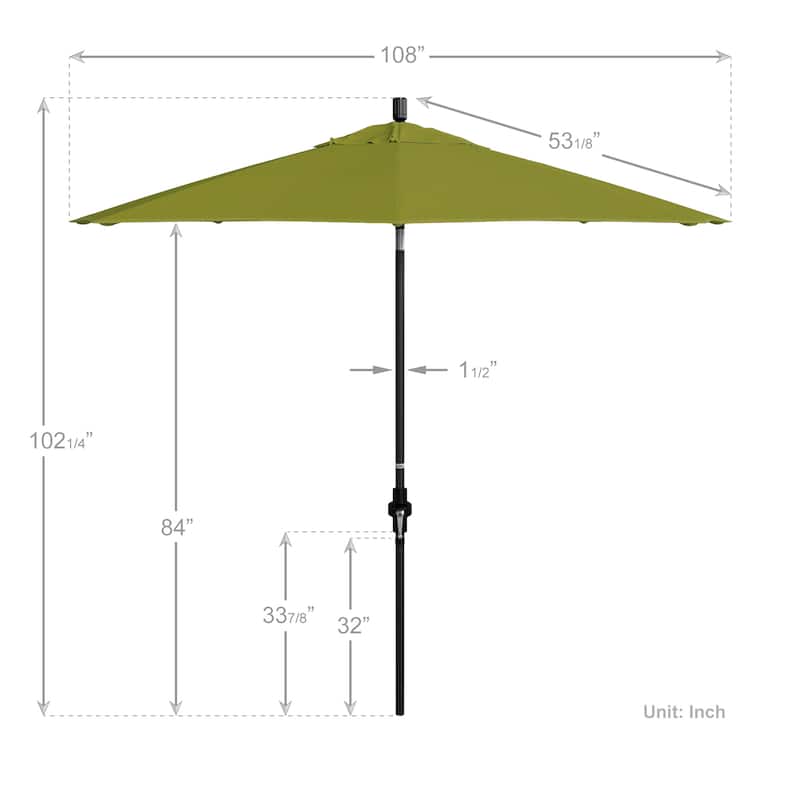 California Umbrella 9' Rd Golden State Series Patio Umbrella Black Aluminum Frame Crank Lift Collar Tilt Pacifica Pacific Blue