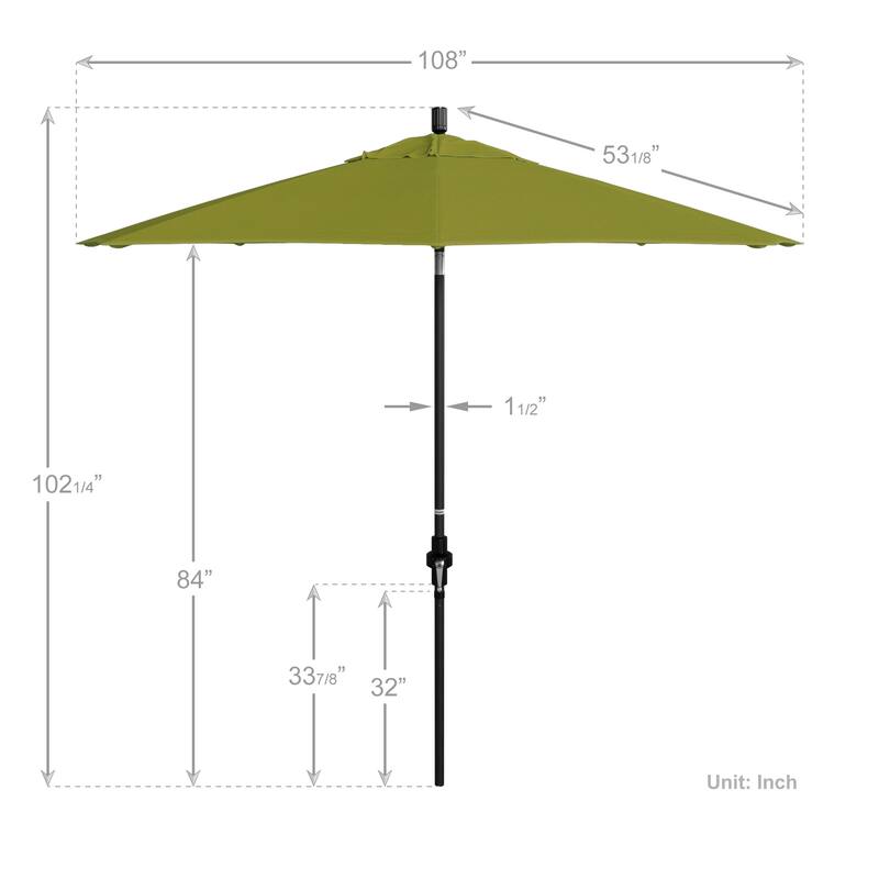 California Umbrella 9' Rd. Aluminum Patio Umbrella, Deluxe Crank Lift with Collar Tilt, Black Frame Finish, Pacifica Fabric