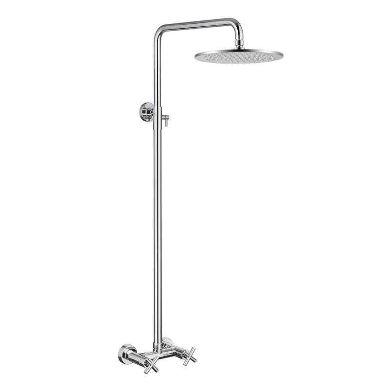 48"H Solid Brass Outdoor 10 Inch Round Rain Shower Set with Dual Cross Handle - Chrome