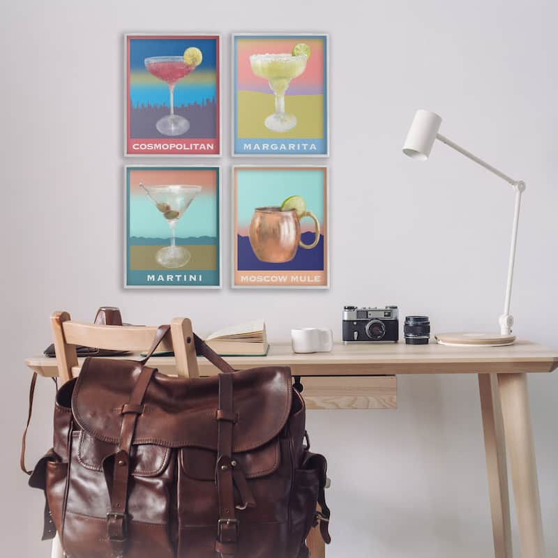 Stupell Cocktails over Muted Landscapes Framed Giclee Art Design By Matthew Piotrowicz (Set of 4)