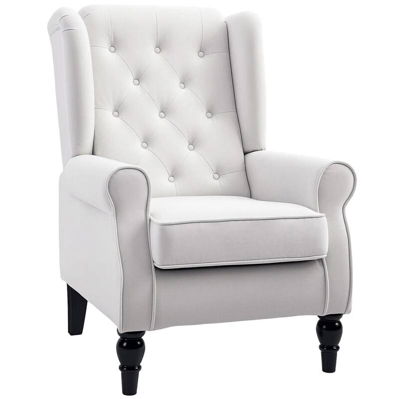 Wingback Accent Chair for Living Room with Round Armrests, Wood Legs