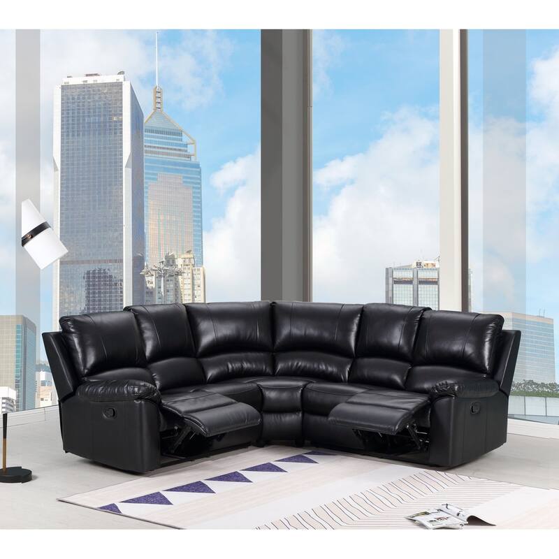 Contemporary Black Faux Leather Upholstered Manual Recline Sectional