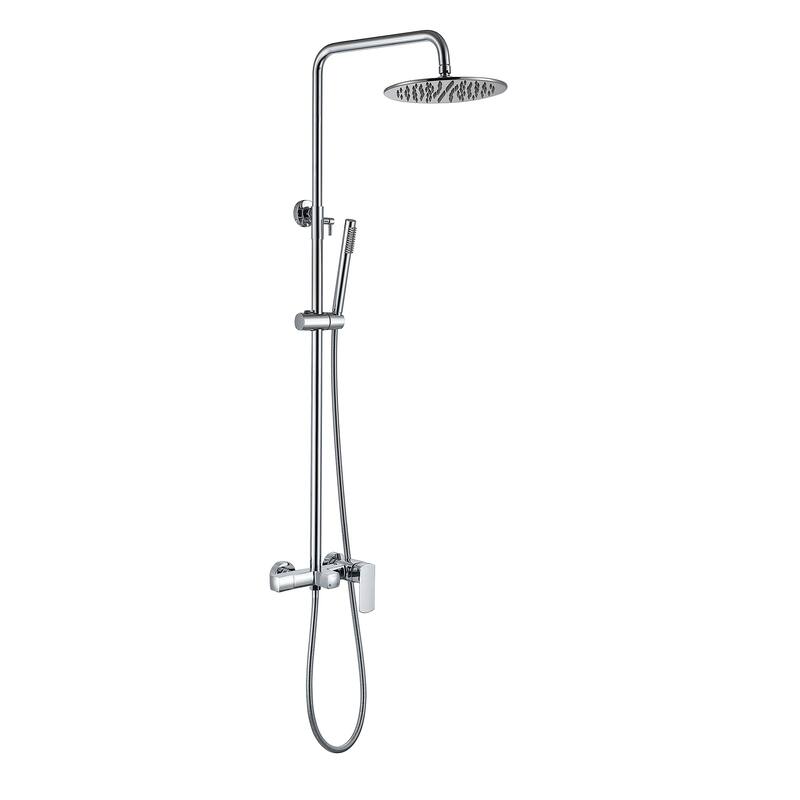 47"H Solid Brass Wall-Mounted Exposed Shower System with Tub Spout (Valve Included) - Chrome