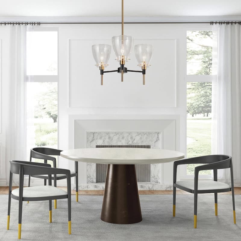 Modern 3-Light Black Gold Chandelier Glass Pendant Light for Dining Room - 16" D x 10'' H