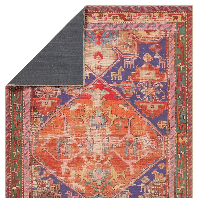Sancho Machine Washable Medallion Orange/Purple Rug