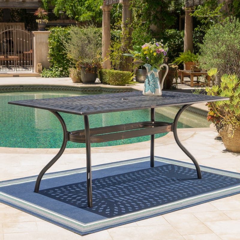 Austin Outdoor Cast Aluminum Square Dining Table with Umbrella Hole by Christopher Knight Home - Brown
