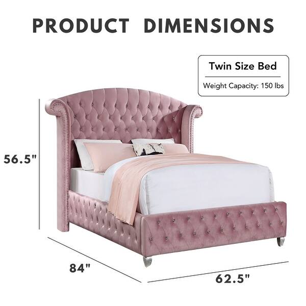 Vyvi Glam Upholstered Pink Button Tufted Wingback Panel Bed by Furniture of America