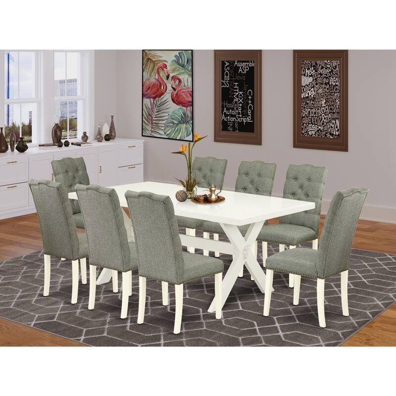 Modern Kitchen Table Set with 8 Chairs - Rectangular Wood Dining Table & Parson Chairs