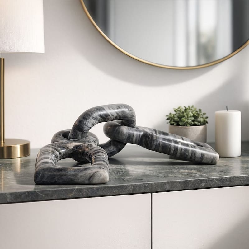 Marble Decorative Object Carved Chain Sculpture Home Decor - 16", Gray - 16.0"