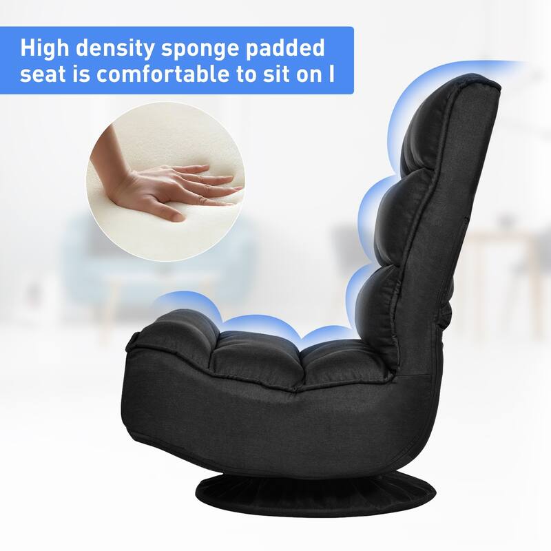 360-Degree Swivel Floor Chair with Foldable Design and Adjustable Backrest