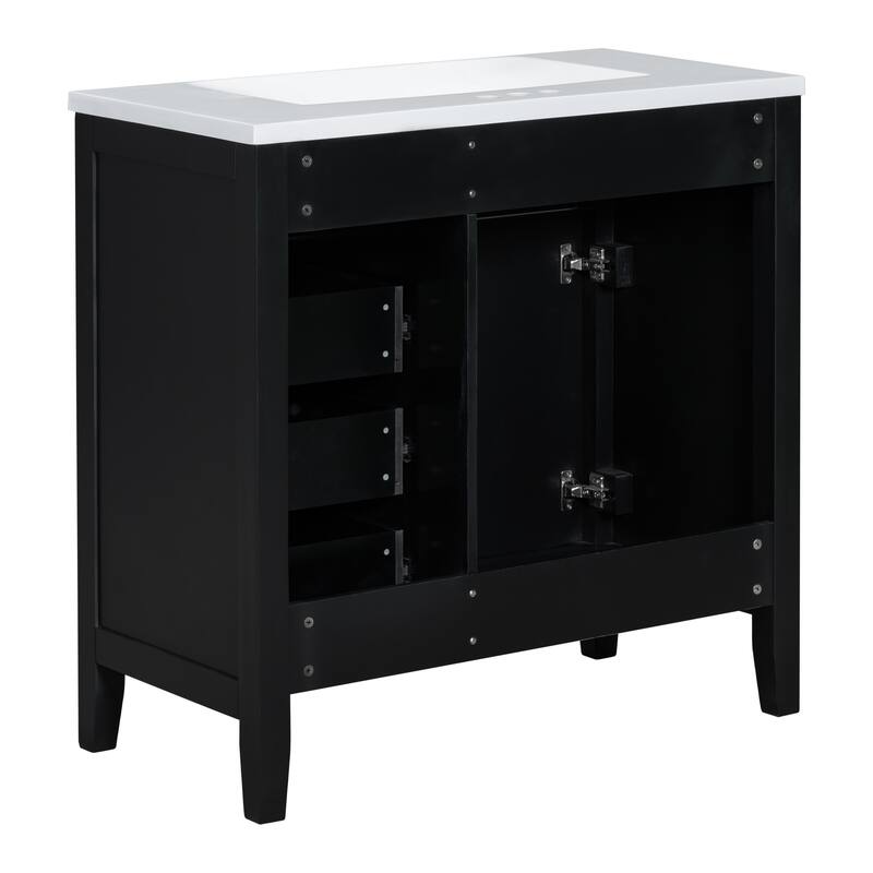 36" Blue Bathroom Vanity with Undermount Sink, Freestanding Design, Solid Rubber Wood & MDF Cabinet