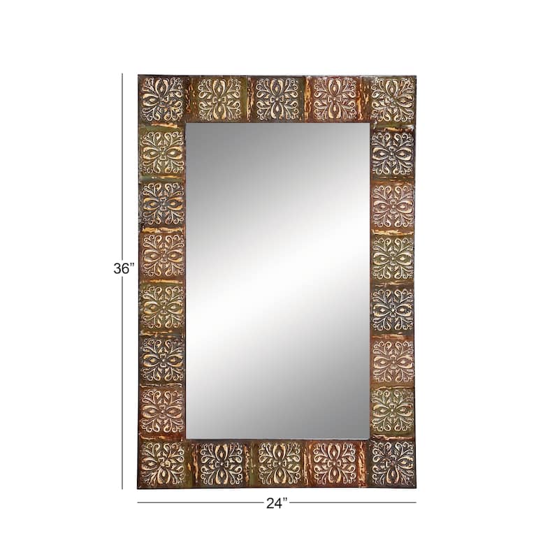 Multi Colored Metal Floral Room Wall Mirror with Embossed Metal