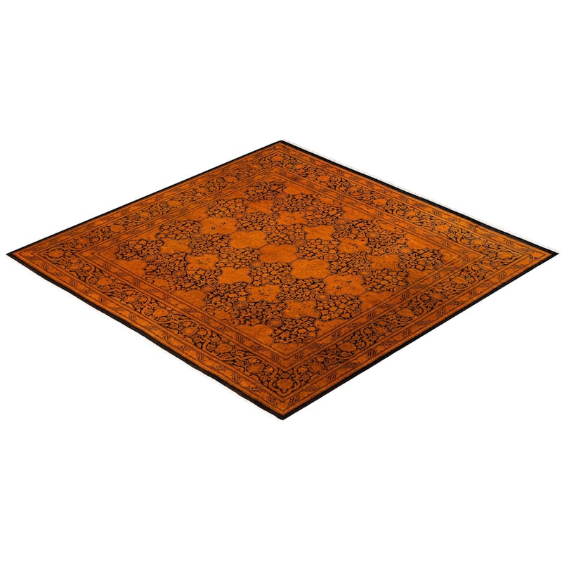 Overton Hand Knotted Wool Vintage Inspired Modern Contemporary Overdyed Gold Square Area Rug - 6' 1" x 6' 1"