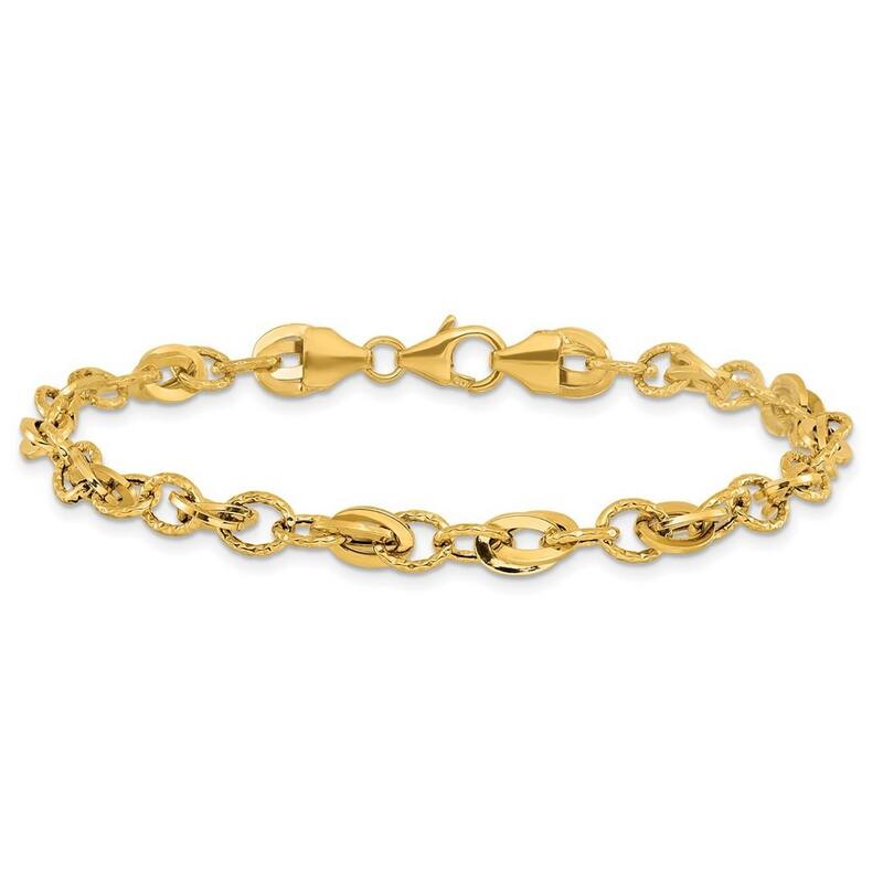 Curata 6.5mm 14k Gold Sparkle Cut Fancy Link Bracelet 7.5 Inch