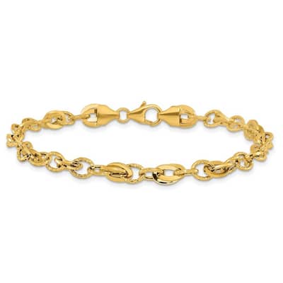 Curata 6.5mm 14k Gold Sparkle Cut Fancy Link Bracelet 7.5 Inch
