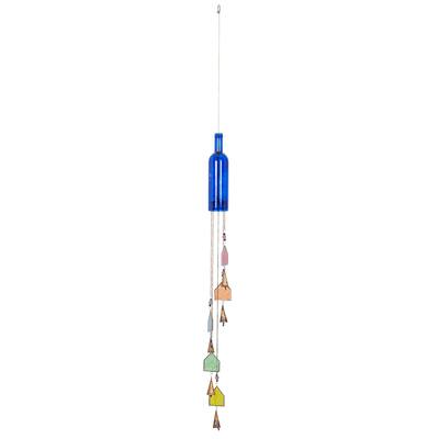 Glass Bottle Windchime with Beads and Cone Bells - Blue - Roche River Decor