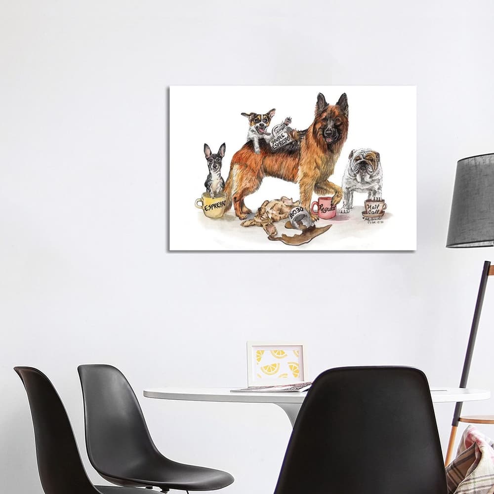 iCanvas "Coffee Dogs" by Holly Simental Canvas Print