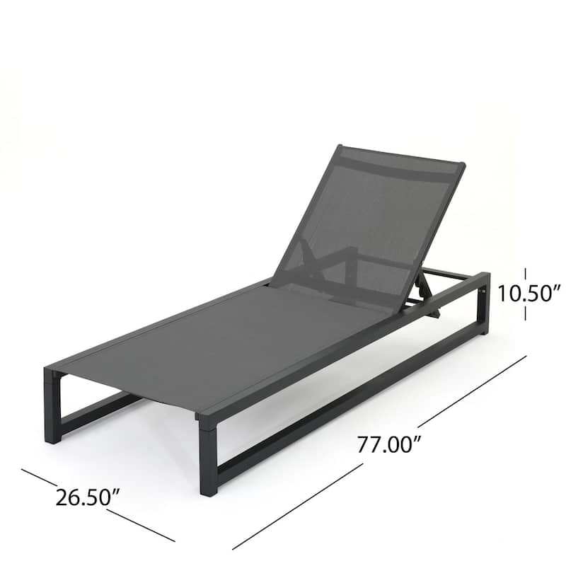 Outdoor aluminum frame mesh chaise lounge chair - Black-2PC
