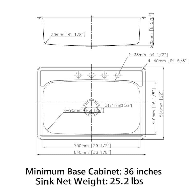 Sinber Drop in Single Bowl 304 Stainless Steel Kitchen Sink