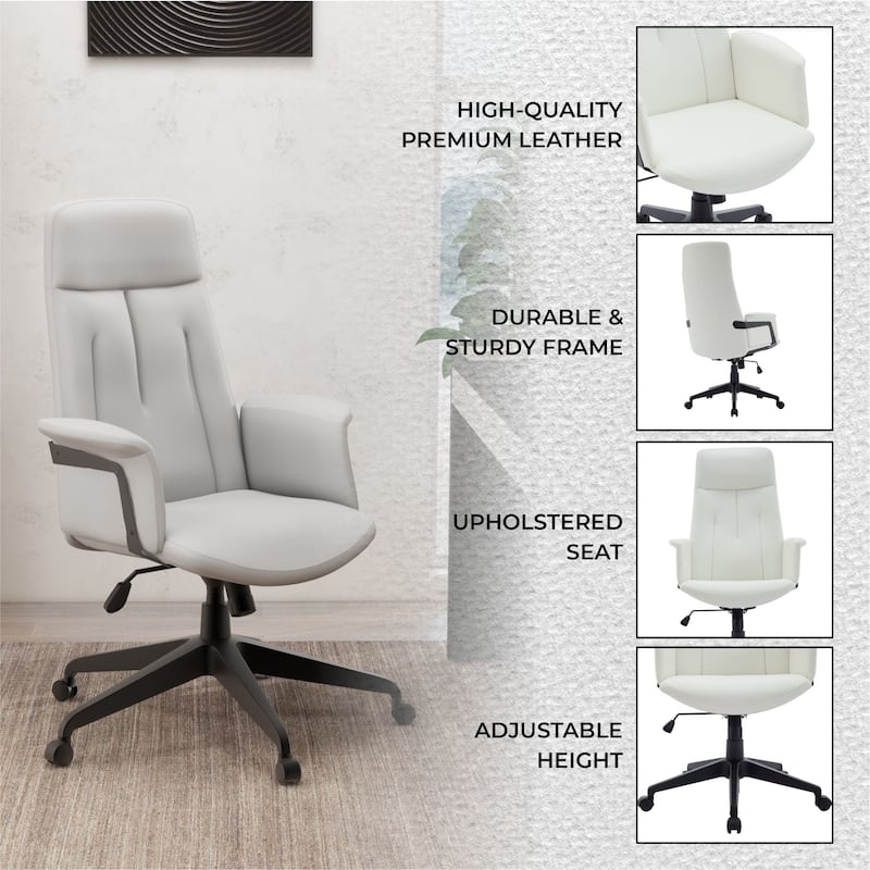 Infini Ergonomic Modern High Back Leather Executive Office Chair with Adjustable Height, Swivel, Padded Armrests & Iron Base