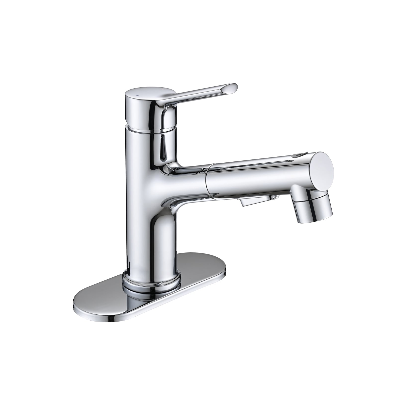 Bathroom Sink Faucet with Pull Out Sprayer, Single Handle Modern Basin Faucet with Pop-up Sink Drain Stopper & Deck Plate