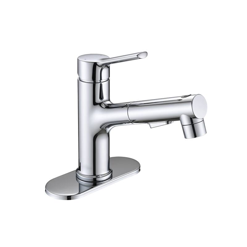 Topcraft Single Handle Pull-Out Bathroom Faucet with Pop-Up Drainer - Chrome