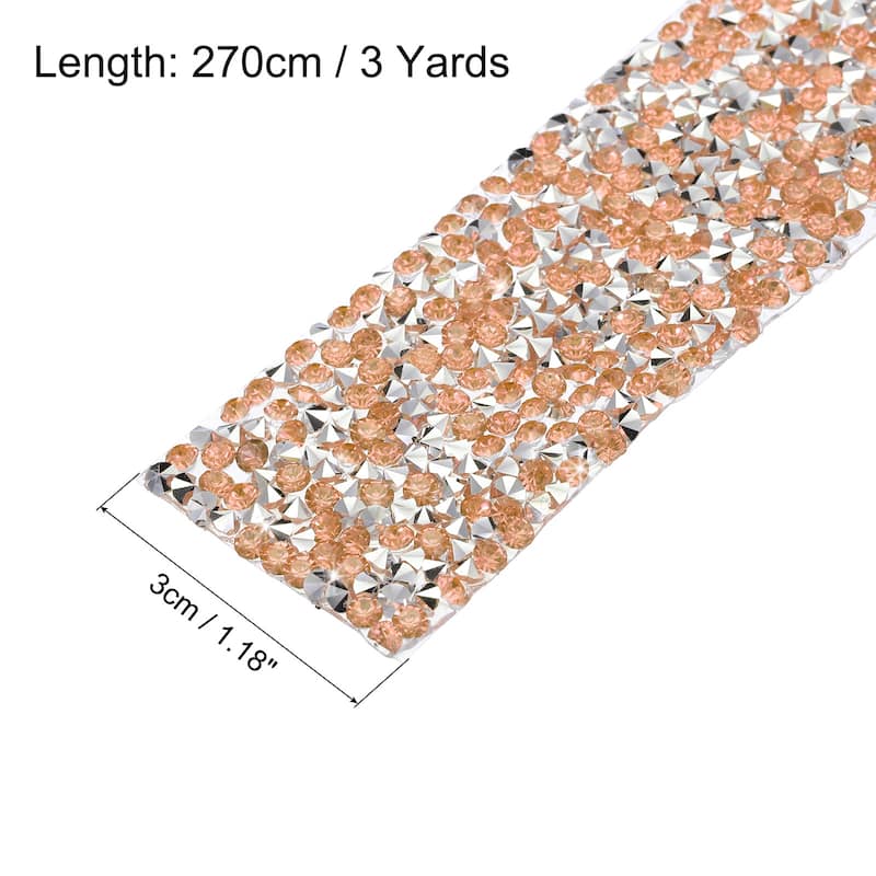 1 Roll 3 Yards Self Adhesive Crystal Rhinestone Ribbon Silver Base - Champagne