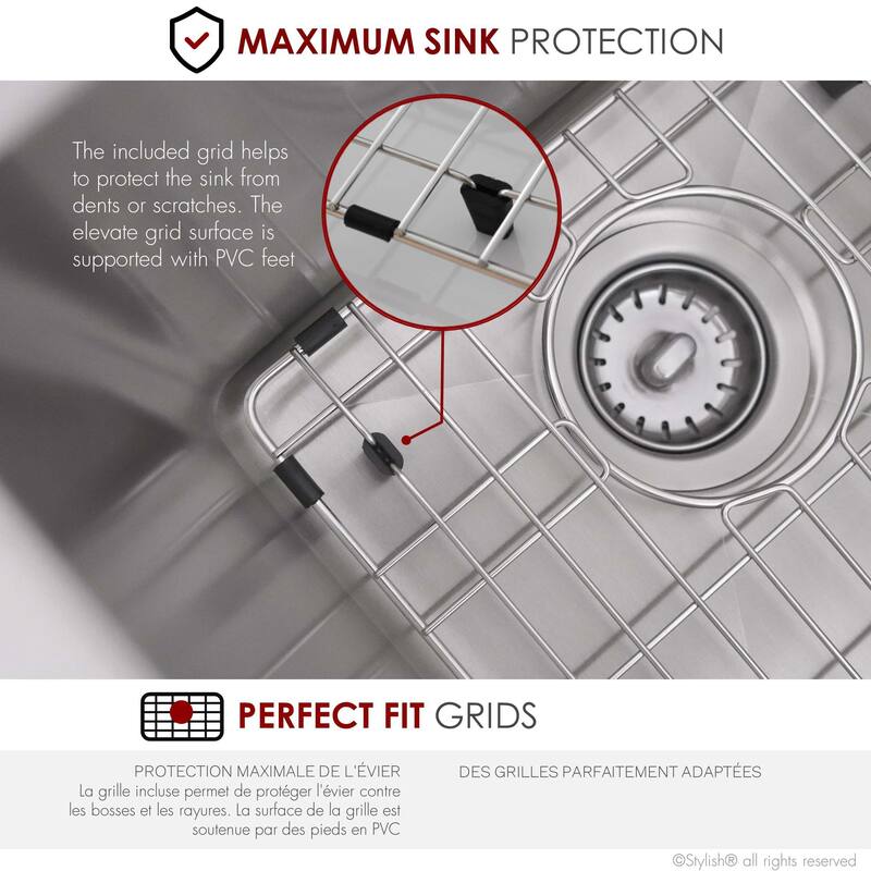 STYLISH Dual Mount 31" Double-Bowl Stainless Steel Kitchen Sink with Grids and Strainers S-401G - 31" x 18" x 9"