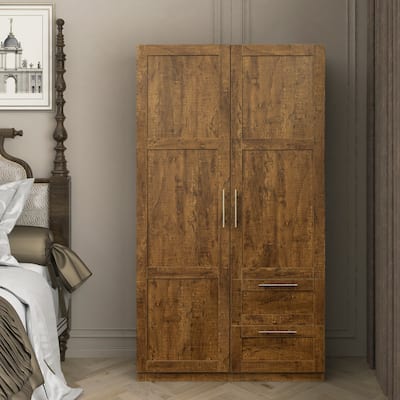 2-Door Walnut Wardrobe kitchen Cabinet with Drawers and Partitions
