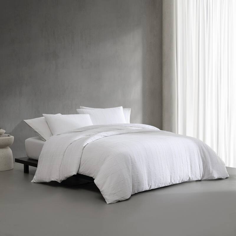 Calvin Klein Puckered Grid White Duvet Cover Set