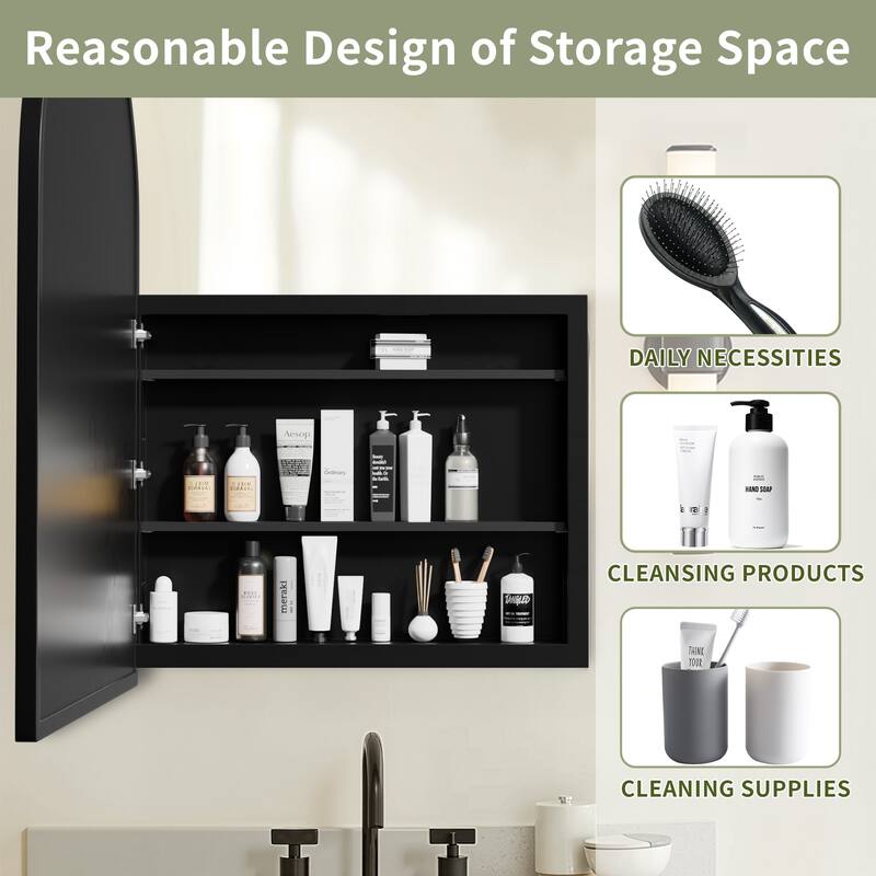 Arched Bathroom Medicine Cabinet with Mirror Metal Framed Wall Mounted Recessed Cabinets for Bathroom Vanity