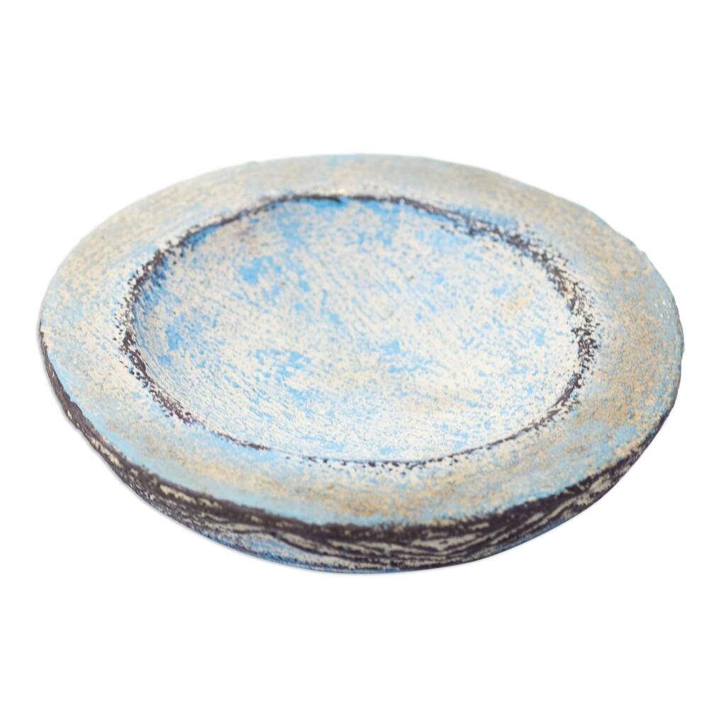 Novica Handmade Blue Ewe Agbah Ceramic Catchall