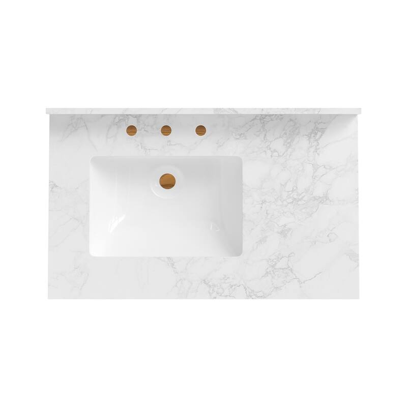 48 Inch Single Bathroom Vanity with 6 Drawers, Marble Top Bathroom Vanity with Sink in White
